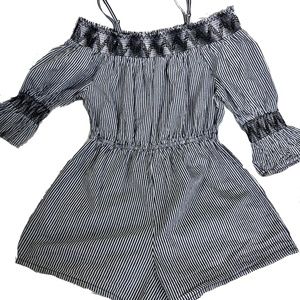 Blush Striped Romper Kids Black & White